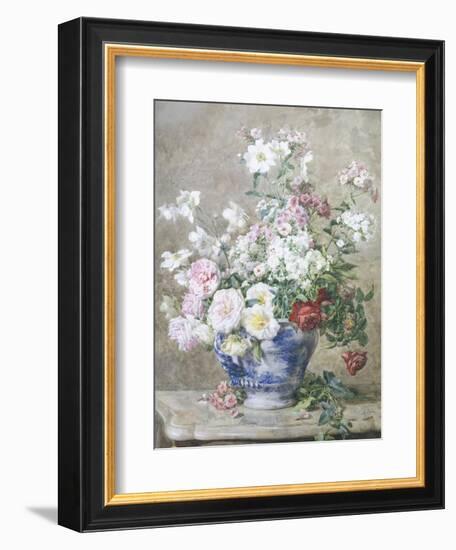 Still Life of Anemones and Roses in a Blue and White Vase-Francois Rivoire-Framed Giclee Print