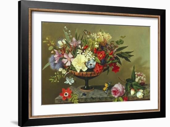 Still Life of Anemones and Roses-Adolf Senff-Framed Giclee Print