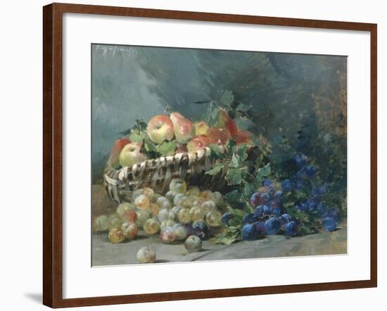 Still Life of Apples and Greengages in a Basket-Albert Tibulle de Furcy Lavault-Framed Giclee Print