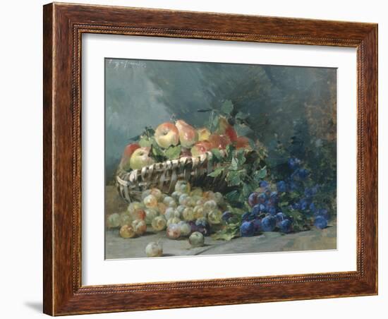 Still Life of Apples and Greengages in a Basket-Albert Tibulle de Furcy Lavault-Framed Giclee Print