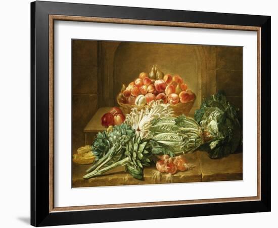 Still Life of Artichokes, Cabbages and Peaches-Jean Jacques Spoede-Framed Giclee Print