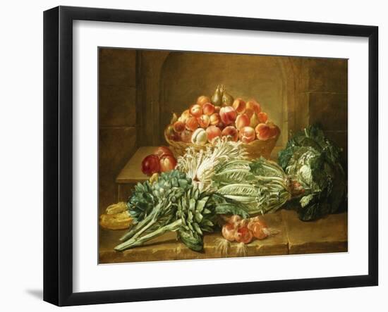 Still Life of Artichokes, Cabbages and Peaches-Jean Jacques Spoede-Framed Giclee Print
