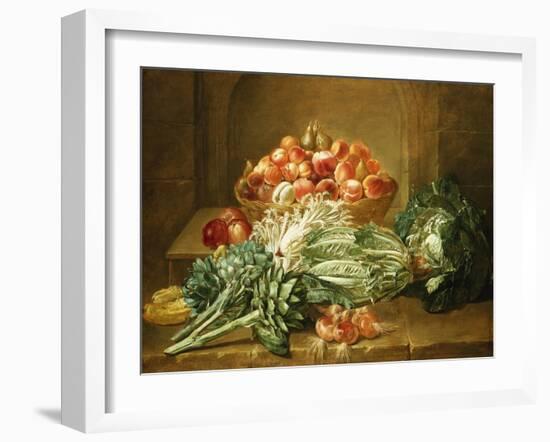 Still Life of Artichokes, Cabbages and Peaches-Jean Jacques Spoede-Framed Giclee Print