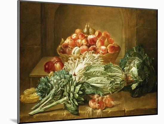 Still Life of Artichokes, Cabbages and Peaches-Jean Jacques Spoede-Mounted Giclee Print