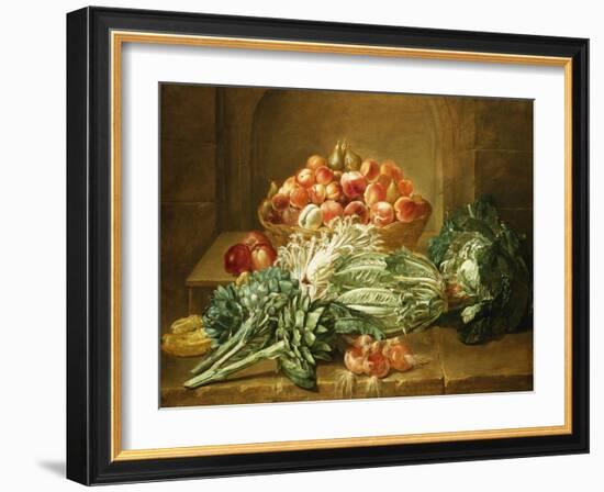 Still Life of Artichokes, Cabbages and Peaches-Jean Jacques Spoede-Framed Giclee Print
