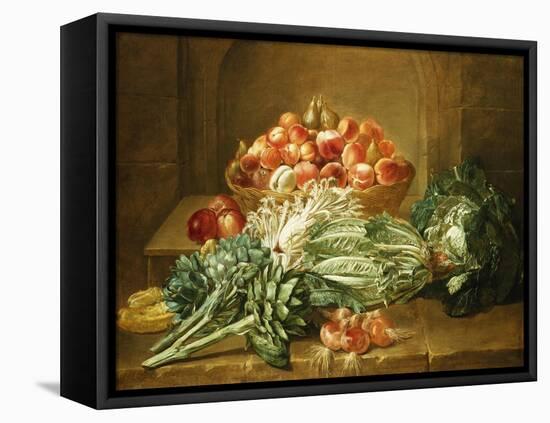 Still Life of Artichokes, Cabbages and Peaches-Jean Jacques Spoede-Framed Premier Image Canvas