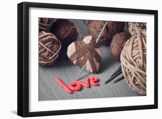 Still Life Of Balls Of Yarn And The Word Love-Kotenko-Framed Art Print