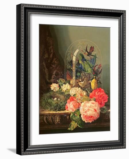 Still Life of Birds, Flowers and a Bird's Nest on a Table-Ellen Ladell-Framed Giclee Print