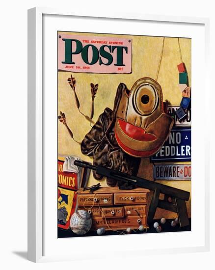 "Still Life of Boys Toys," Saturday Evening Post Cover, June 30, 1945-John Atherton-Framed Giclee Print