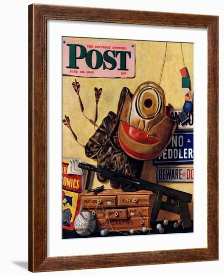 "Still Life of Boys Toys," Saturday Evening Post Cover, June 30, 1945-John Atherton-Framed Giclee Print