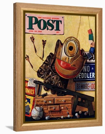 "Still Life of Boys Toys," Saturday Evening Post Cover, June 30, 1945-John Atherton-Framed Premier Image Canvas