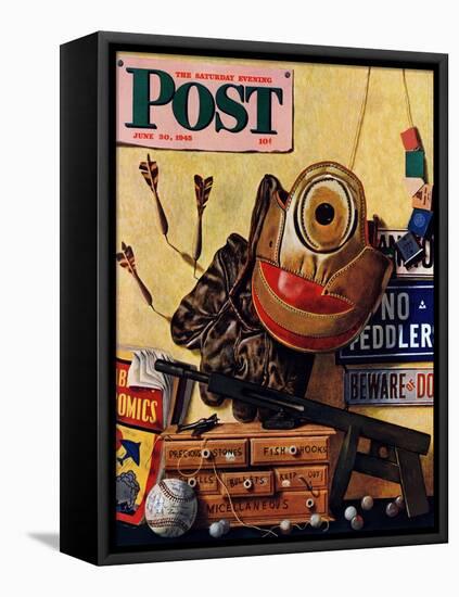 "Still Life of Boys Toys," Saturday Evening Post Cover, June 30, 1945-John Atherton-Framed Premier Image Canvas