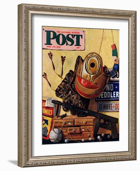 "Still Life of Boys Toys," Saturday Evening Post Cover, June 30, 1945-John Atherton-Framed Giclee Print