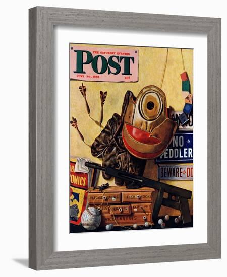 "Still Life of Boys Toys," Saturday Evening Post Cover, June 30, 1945-John Atherton-Framed Giclee Print