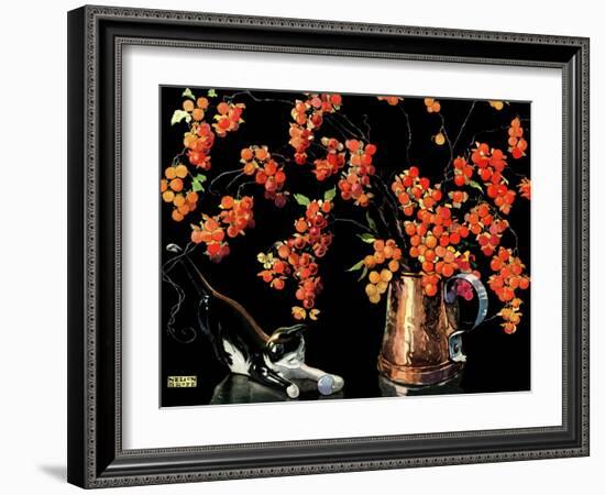 Still Life of Cat and Currants - Jack & Jill-Nelson Grafe-Framed Giclee Print