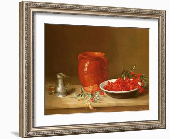 Still Life of Cherries in a Bowl-Antoine Vollon-Framed Giclee Print