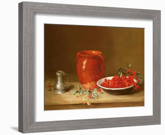 Still Life of Cherries in a Bowl-Antoine Vollon-Framed Giclee Print