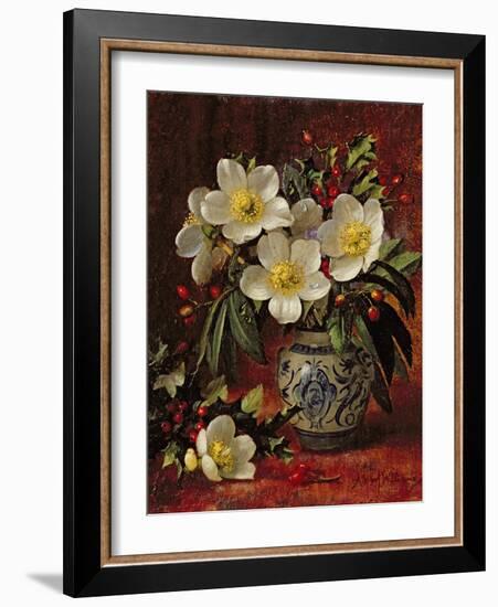 Still Life of Christmas Roses and Holly-Albert Williams-Framed Giclee Print