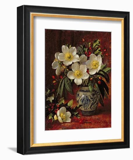 Still Life of Christmas Roses and Holly-Albert Williams-Framed Giclee Print