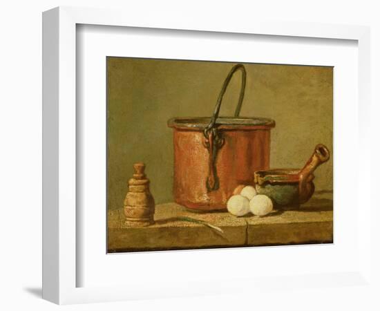 Still Life of Cooking Utensils, Cauldron, Frying Pan and Eggs-Jean-Baptiste Simeon Chardin-Framed Giclee Print