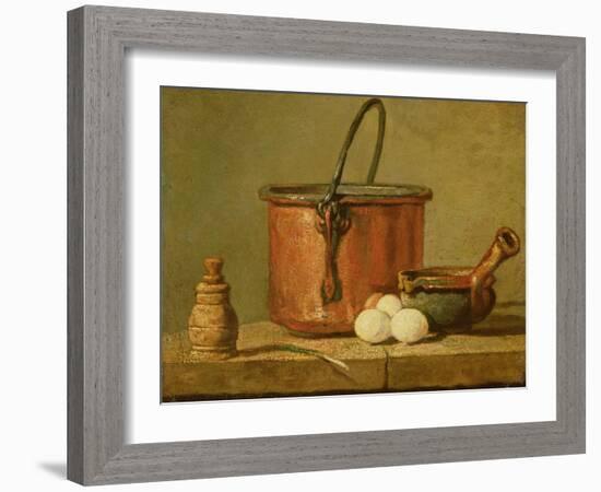 Still Life of Cooking Utensils, Cauldron, Frying Pan and Eggs-Jean-Baptiste Simeon Chardin-Framed Giclee Print