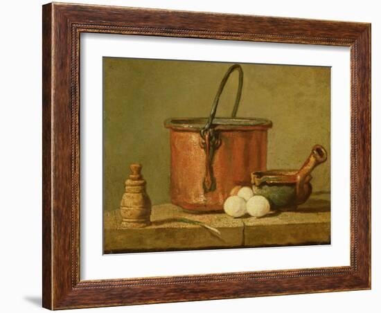 Still Life of Cooking Utensils, Cauldron, Frying Pan and Eggs-Jean-Baptiste Simeon Chardin-Framed Giclee Print