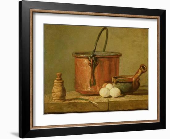 Still Life of Cooking Utensils, Cauldron, Frying Pan and Eggs-Jean-Baptiste Simeon Chardin-Framed Giclee Print