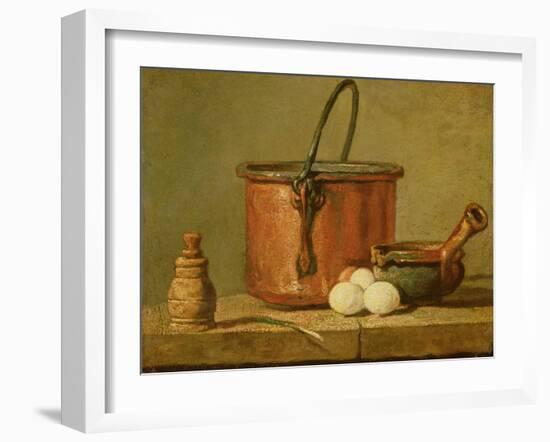 Still Life of Cooking Utensils, Cauldron, Frying Pan and Eggs-Jean-Baptiste Simeon Chardin-Framed Giclee Print