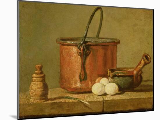 Still Life of Cooking Utensils, Cauldron, Frying Pan and Eggs-Jean-Baptiste Simeon Chardin-Mounted Giclee Print