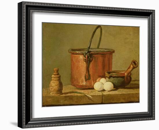 Still Life of Cooking Utensils, Cauldron, Frying Pan and Eggs-Jean-Baptiste Simeon Chardin-Framed Giclee Print