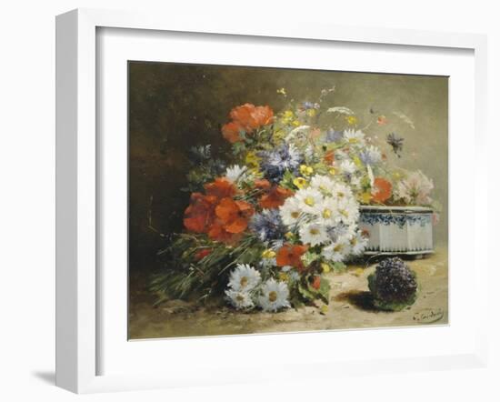 Still Life of Cornflowers, Poppies and Violets-Eugene Henri Cauchois-Framed Giclee Print