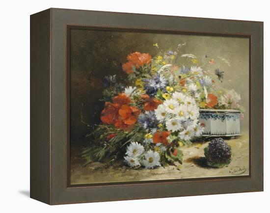 Still Life of Cornflowers, Poppies and Violets-Eugene Henri Cauchois-Framed Premier Image Canvas