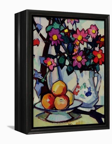 Still Life of Dahlias and Fruit, c.1910-12-Samuel John Peploe-Framed Premier Image Canvas