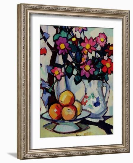 Still Life of Dahlias and Fruit, c.1910-12-Samuel John Peploe-Framed Giclee Print