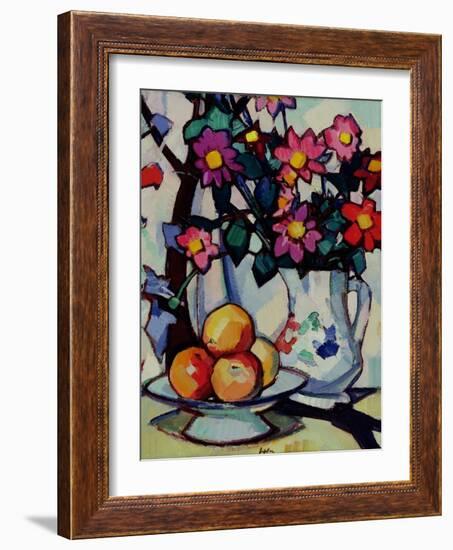 Still Life of Dahlias and Fruit, c.1910-12-Samuel John Peploe-Framed Giclee Print