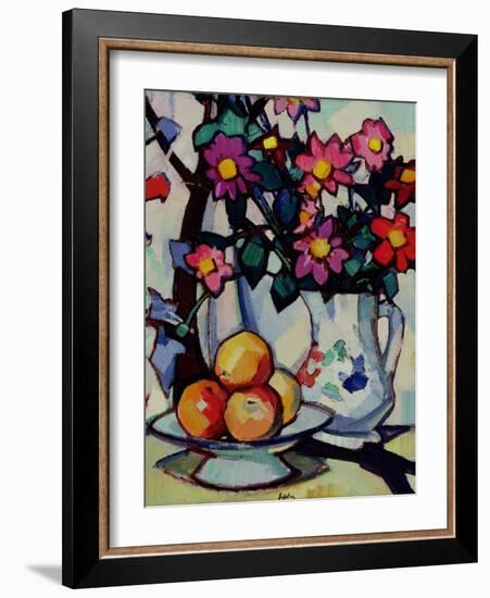 Still Life of Dahlias and Fruit, c.1910-12-Samuel John Peploe-Framed Giclee Print