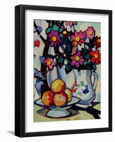 Still Life of Dahlias and Fruit, c.1910-12-Samuel John Peploe-Framed Giclee Print