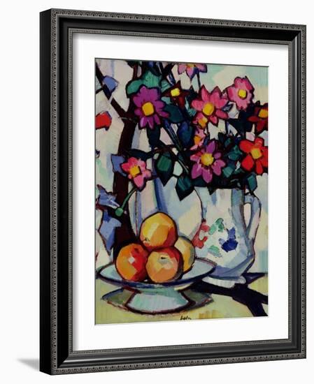 Still Life of Dahlias and Fruit, c.1910-12-Samuel John Peploe-Framed Giclee Print