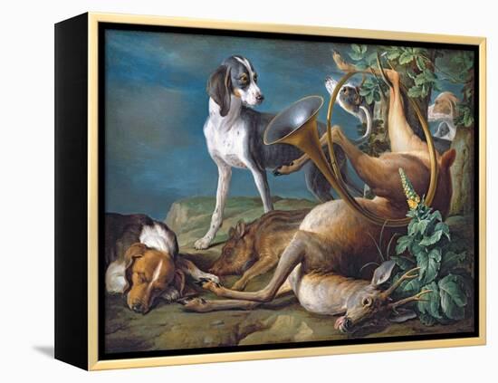 Still Life of Dead Game with Hounds, 1730-Alexandre-Francois Desportes-Framed Premier Image Canvas