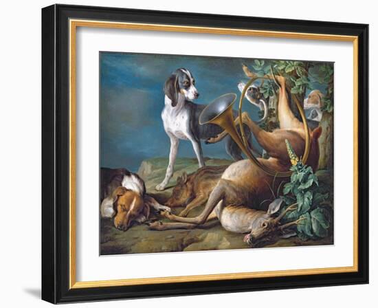 Still Life of Dead Game with Hounds, 1730-Alexandre-Francois Desportes-Framed Premium Giclee Print