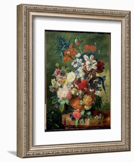 Still Life of Flowers and a Bird's Nest on a Pedestal-Jan van Huysum-Framed Giclee Print