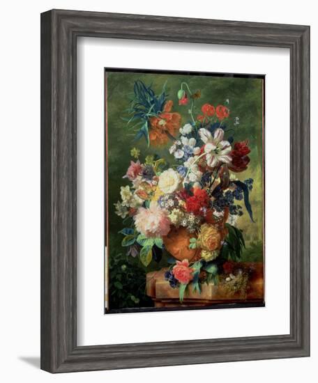 Still Life of Flowers and a Bird's Nest on a Pedestal-Jan van Huysum-Framed Giclee Print