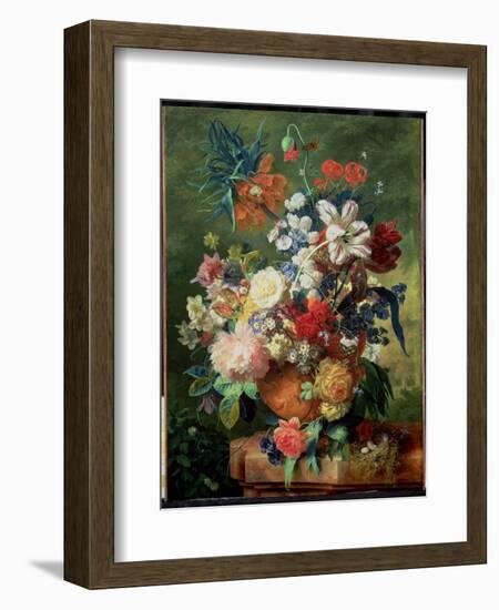 Still Life of Flowers and a Bird's Nest on a Pedestal-Jan van Huysum-Framed Giclee Print