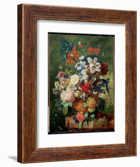 Still Life of Flowers and a Bird's Nest on a Pedestal-Jan van Huysum-Framed Giclee Print