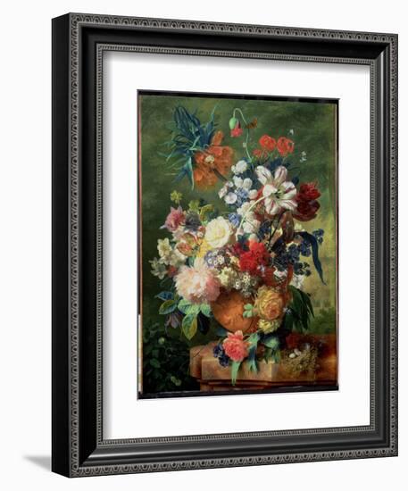 Still Life of Flowers and a Bird's Nest on a Pedestal-Jan van Huysum-Framed Giclee Print