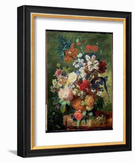 Still Life of Flowers and a Bird's Nest on a Pedestal-Jan van Huysum-Framed Giclee Print