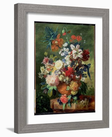 Still Life of Flowers and a Bird's Nest on a Pedestal-Jan van Huysum-Framed Giclee Print