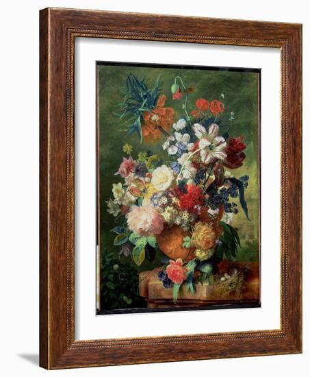 Still Life of Flowers and a Bird's Nest on a Pedestal-Jan van Huysum-Framed Giclee Print