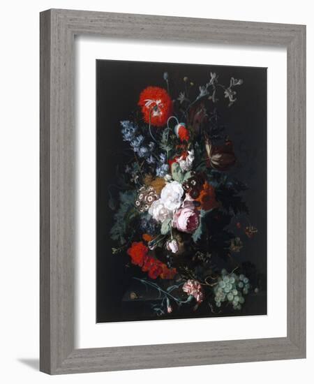 Still Life of Flowers and Fruit, C.1715 (Oil on Wood)-Jan van Huysum-Framed Giclee Print