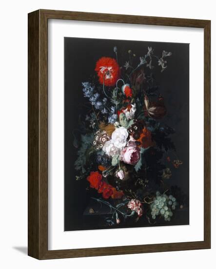 Still Life of Flowers and Fruit, C.1715 (Oil on Wood)-Jan van Huysum-Framed Giclee Print